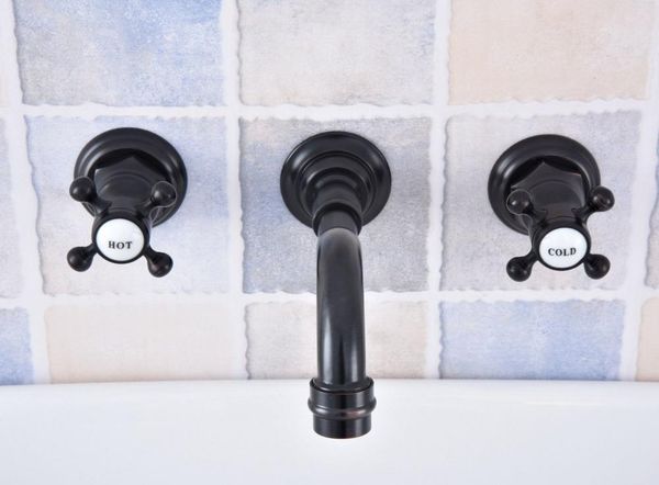 

black oil rubbed brass dual handles widespread 3 holes wall mounted bathroom tub sink basin faucet mixer tap msf499 faucets