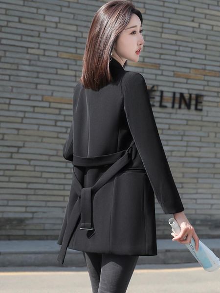 

korean style small suit jacket women's mid-length slim black temperament casual spring and autumn belt fashion suits & blazers, White;black