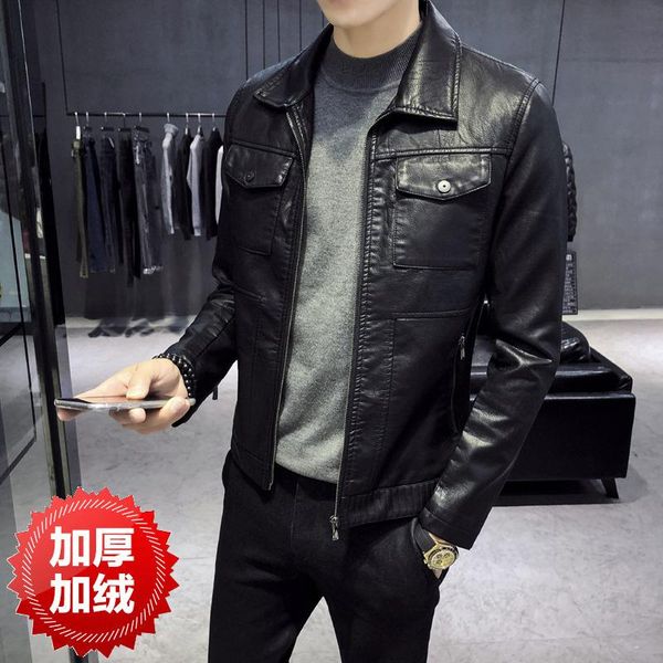 

men's leather coat autumn winter korean version slim and handsome multi pocket motorcycle pu jacket jackets, Black;brown
