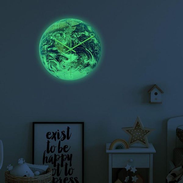

round earth pattern acrylic wall clock silent non ticking 12 inch sweep movement glass clocks, decorative clocks
