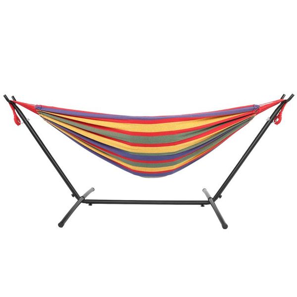 

camp furniture polyester hammock set portable four red strip natural rope soft bed with frame