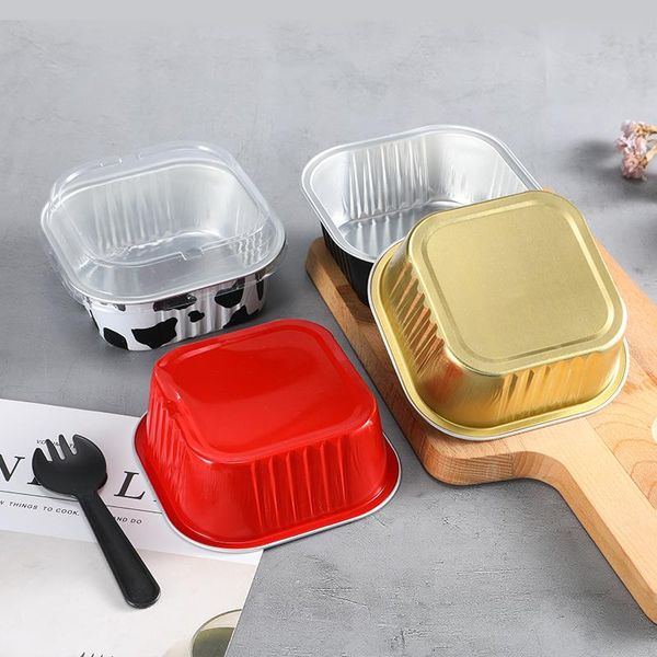 

disposable cups & straws 50pcs net red baking mold aluminum foil cake cup can be oven pastry 300ml square favors packaging food dessert with