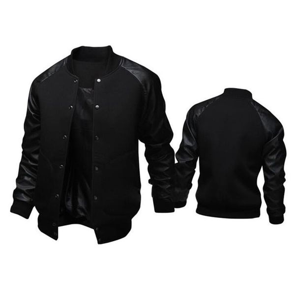 

men's jackets trend black college baseball jacket men/boy veste homme casual pu leather sleeve mens sweatshirt varsity for fall, Black;brown