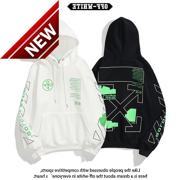

new and 2021 winter autumn off fluorescent green line arrow letter sweater men's women's plush coats, Black
