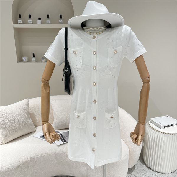

dresses spring summer niche fashion design knitted short hollow temperament and self-cultivation dress white, Black;gray