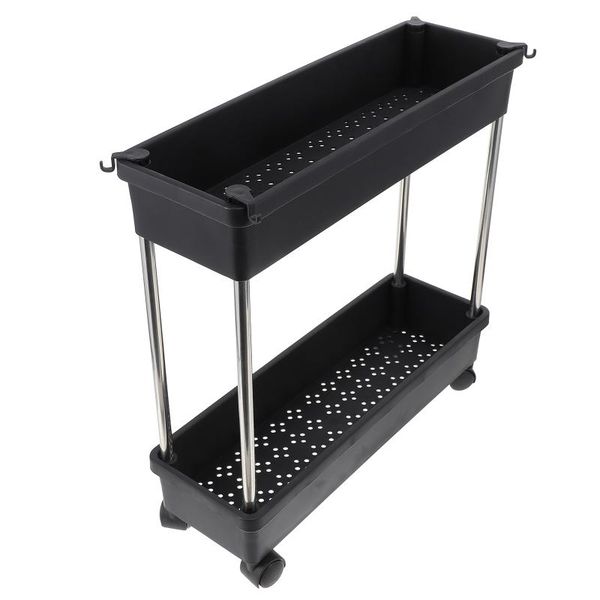 

hooks & rails 1pc double floor storage shelf with wheel rack for bathroom