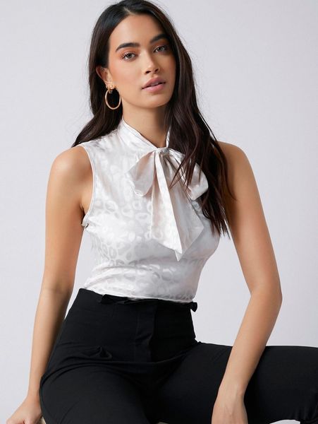 

tie front leopard jacquard satin w1ly#, White