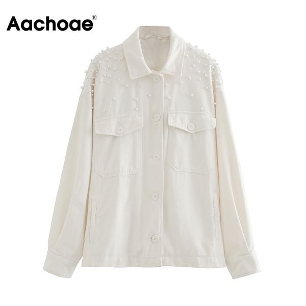 

aachoae pearl decorate chic stylish jacket women batwing long sleeve loose white coat female baggy lady jackets outerwear autumn 210413, Black;brown