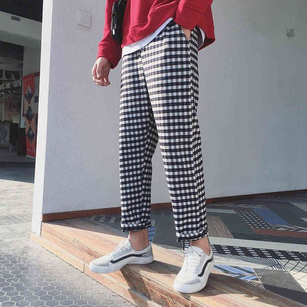 

men's pants lattice printing loose leisure trousers male two color casual fashion trend haren plus size m-2xl p5or, Black