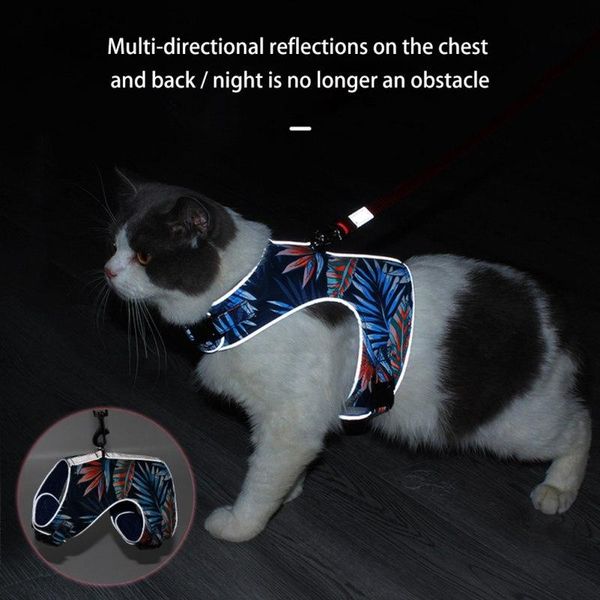

cat collars & leads dog harness vest adjustable with reflective anti-strike chest strap traction walking lead leash collar for puppy pet
