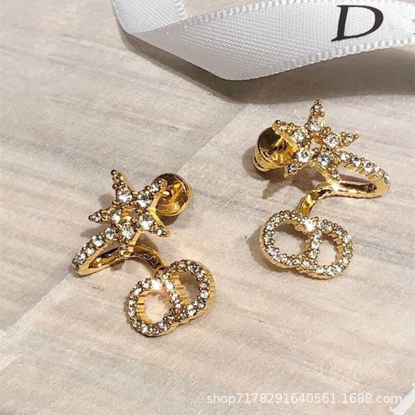

earrings letters stars full diamond curved buckle fairy design red versatile female fine jewelry discount, Golden;silver