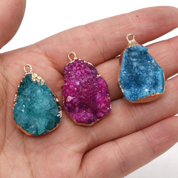 

charms drop shape pendants natural stone crystal cluster charm pendant for jewelry making diy necklace accessories 20x30-25x45mm, Bronze;silver
