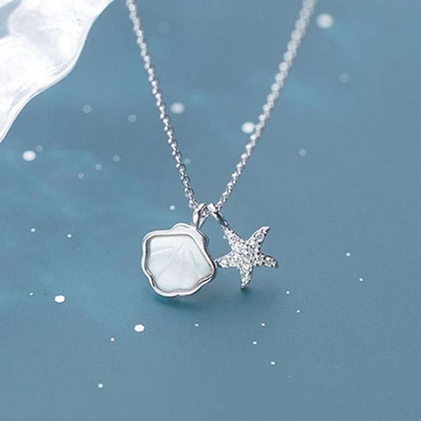 

chains necklace female 925 sterling niche design starfish one shell pendant simple ins pendants fashion, Silver