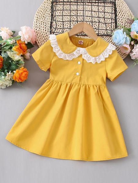

toddler girls contrast schiffy peter pan collar half button dress she, Red;yellow