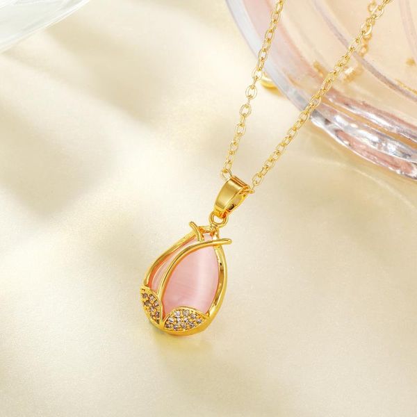 

chokers 2021 exquisite elegant pink tulips pendant women clavicle necklaces female gold color copper necklace, Golden;silver