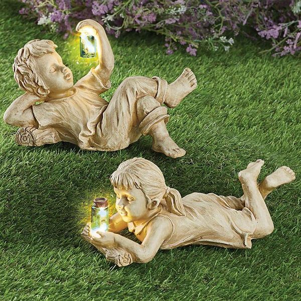 

garden decorations children statue decorative solar lighted resin sculpture boy girl decoration for decorating decor accessories