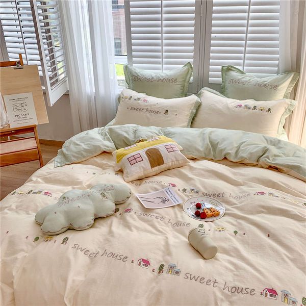 

sweet house cotton washing 4-piece small embroidery korean parent-child bedding