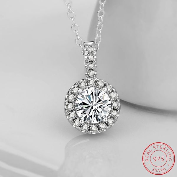 

100% authentic 925 sterling silver necklaces hearts of brand clear round shape cz pendant for women party jewelry xd118
