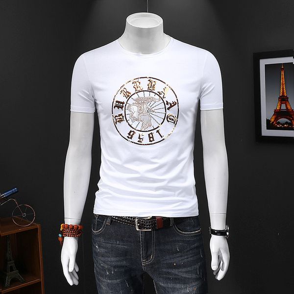 

fashion t shirts 2021 summer men's short sleeve mercerized cotton loose bead drilling, White;black