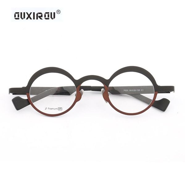 

fashion sunglasses frames pure titanium eyeglass frame man women small round optical glasses male spectacles hand made 7023, Black