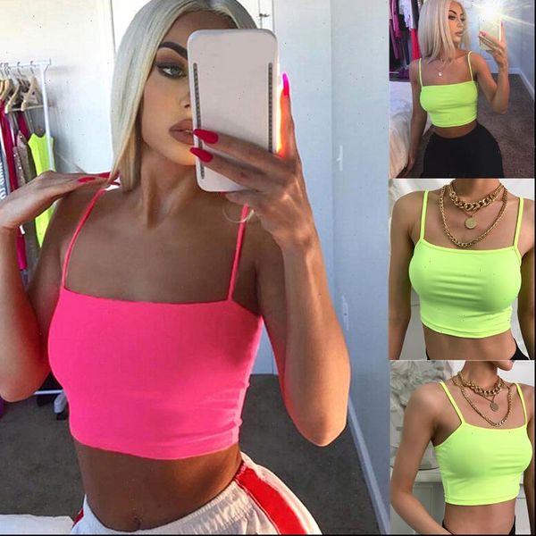 

casual crop streetwear slim womens tanks summer strap cropped neon seamless bralette tees, White
