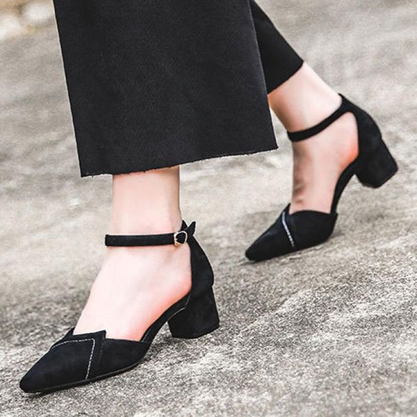 

dress shoes spring and summer pumps women's pointed suede thin heel sandals fashion high quality, Black