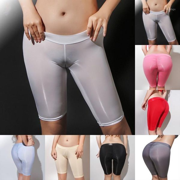 

women's panties high elasticity oily perspective cute ladies five point solid color pants 2021, Black;pink