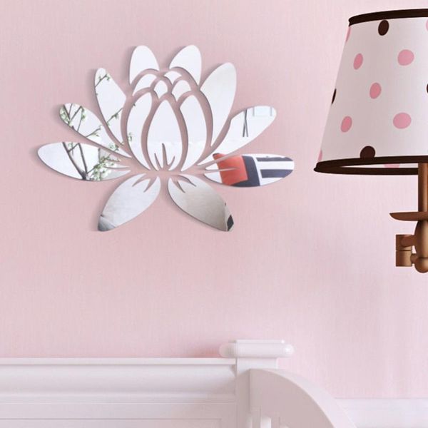 

lotus acrylic wall sticker removable mirror eco-friendly decals for bedroom living room bathroom decoration(silv clocks