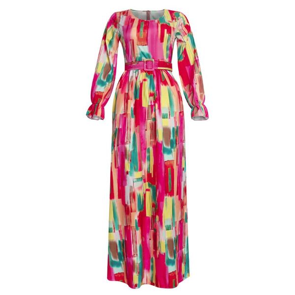 

spring 2021 long sleeve maxi dresses for women african summer elegant gown flowers print dashiki dress ladies clothing ethnic, Red
