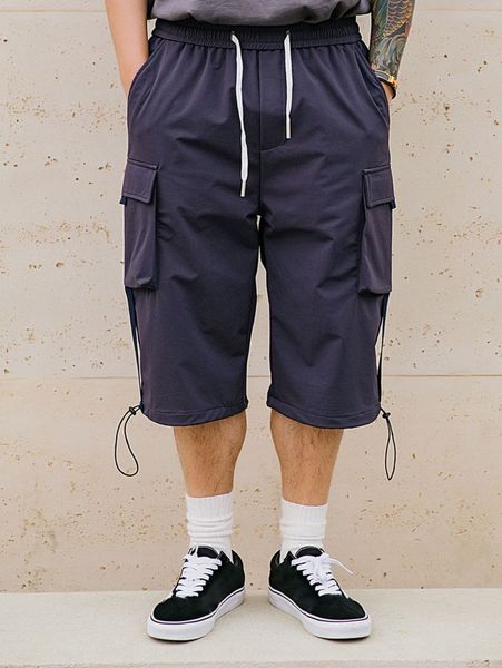 

extended sizes men drawstring waist pocket side shorts t4rn#, Black