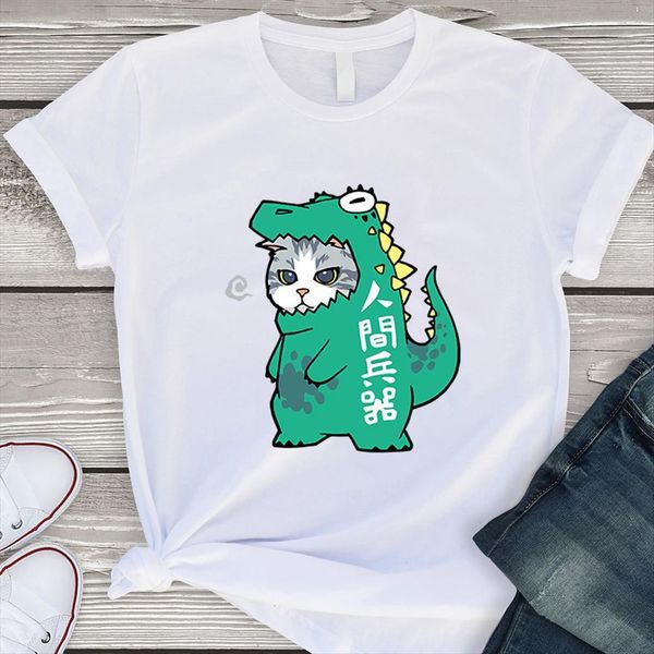 

funny cute cat cosplay women t shirt big monster printing streetwear short sleeve womens hipster loose oversize, White