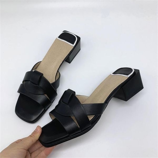 

2020 ladies slippers thick high heels footwear summer fashion outside women mules shoes size 41 42 43, Black