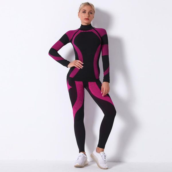 

sporting yoga set gym clothing sportswear women breathable leggings padded sports loog sleeve workout clothes outfits, White;red