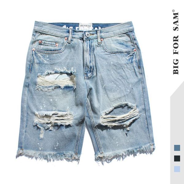 

fashionable shorts 2021 summer high street washed and scraped beggars' pants men's hole jeans straight wear, White;black