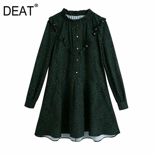 

casual dresses [deat] 2021 spring fashion tide women round neck high waist ruffles long sleeve printing a-line temperament dress 13a775, Black;gray