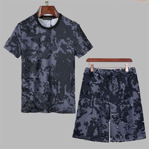 

men tracksuits tie-dye short sleeves t-shirts+drawstring shorts luxurys letter printing good quality fashion suits -3xl, Gray
