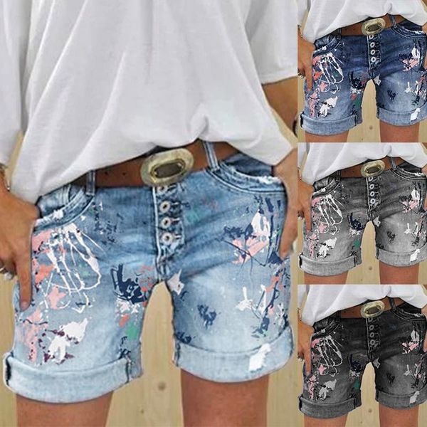 

women's jeans women shorts casual spliced printed short plus size 5xl streetwear, Blue