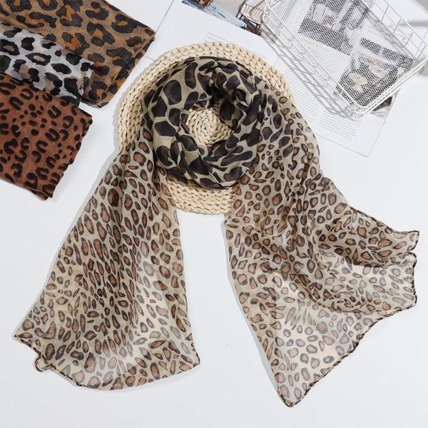 

scarves noble fashion women long soft wrap lady shawl silk chiffon leopard print all-match scarf, Blue;gray