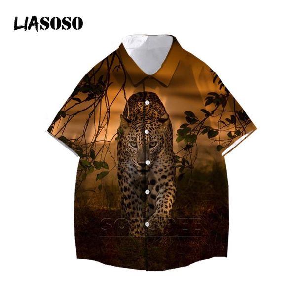 

men's casual shirts liasoso leopard 3d printing 2021 summer clothing fashion short sleeve men's lapel single breasted hawaiian blou, White;black