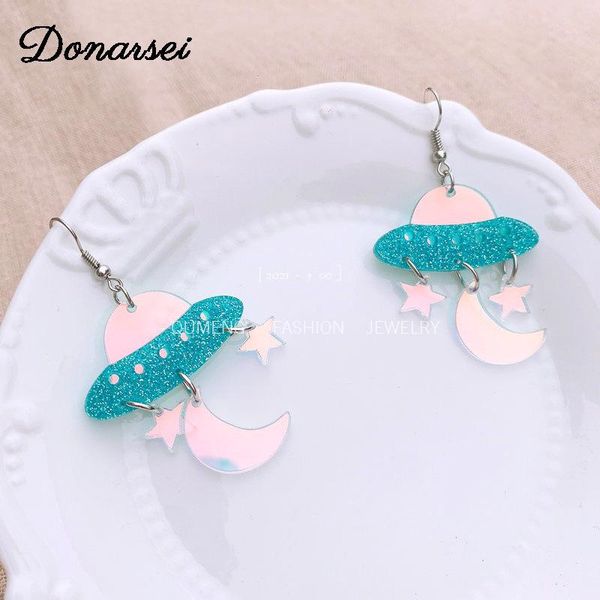 

dangle & chandelier donarsei creative universe ufo earrings for women novelty star moon alien spaceship acrylic drop funny jewelry, Silver