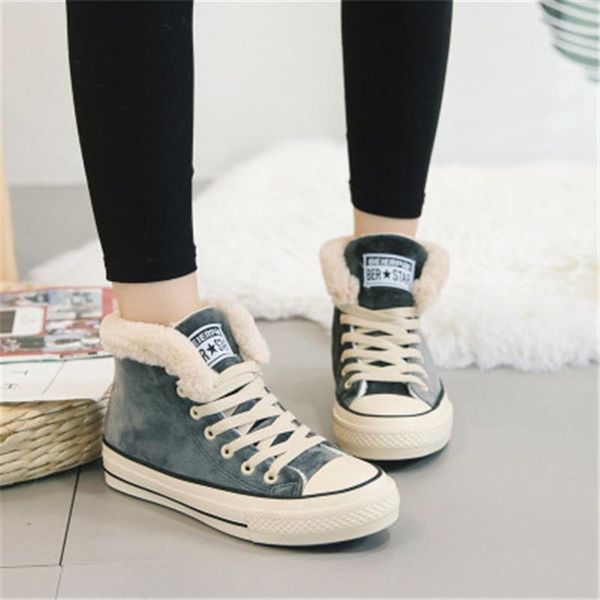 

fur ankle snow boots women winter comfortable thick plush keep warm sneakers ladies flock platform cotton shoes botas mujer, Black