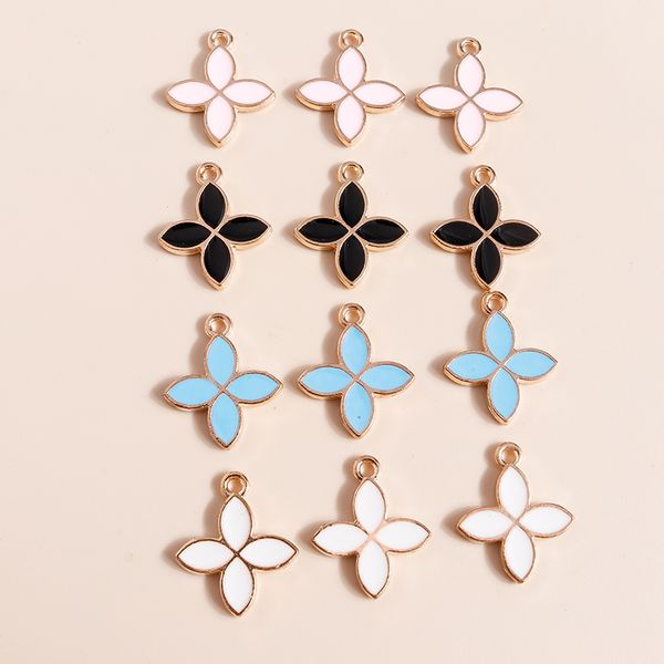 

10pcs 18*16mm enamel flowers charms for diy bracelet earrings making accessories four leaf charms pendants necklace jewelry, Bronze;silver