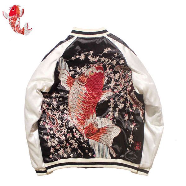 

women's jackets luxury, feminine and male baseball jacket, spring, chinese wind, sakura, koi, embroidery, yokosuka, harajuku jacket yuq, Black;brown