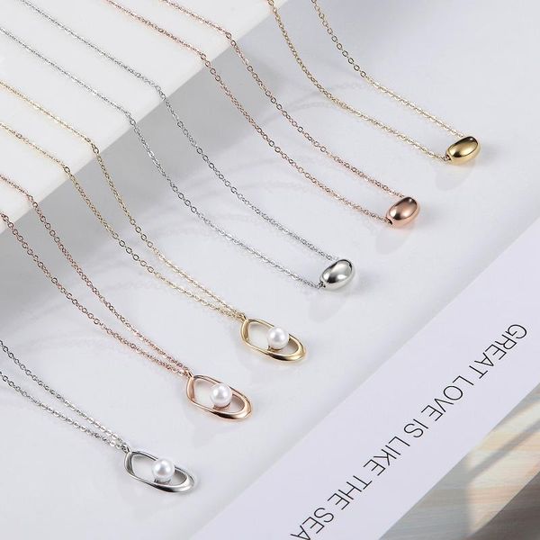 

pendant necklaces retro irregular titanium steel necklace stainless pearl exaggerated clavicle chain, Silver