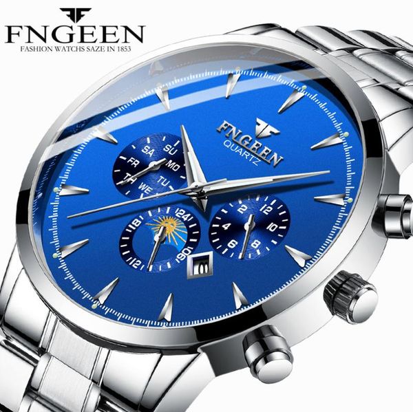 

wristwatches fngeen quartz watch men watches fashion relojes waterproof sport wristwatch stainless steel male clock relogio masculino 2021, Slivery;brown