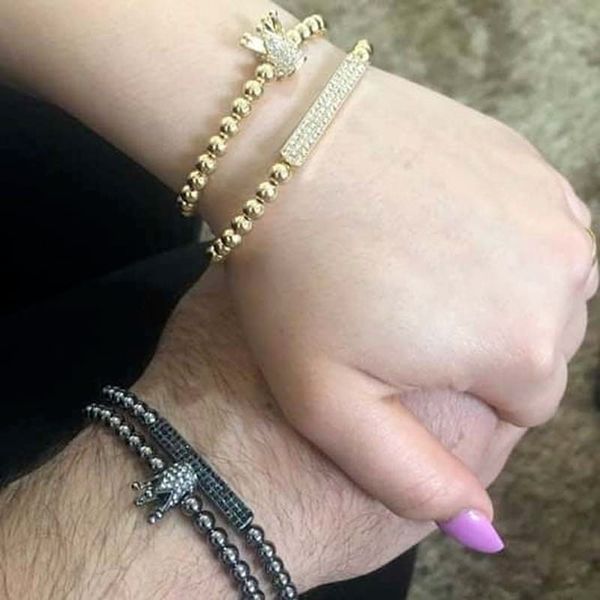 

fashion valentine's day gift 2pcs/ set copper beads cz tube beaded bracelet, Black