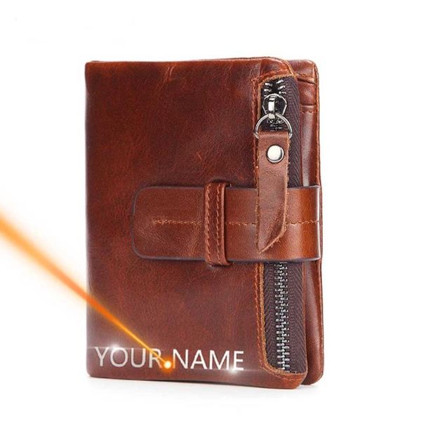 

wallets 2021 name customized man genuine leather male short wallet fashion zipper po holder, Red;black