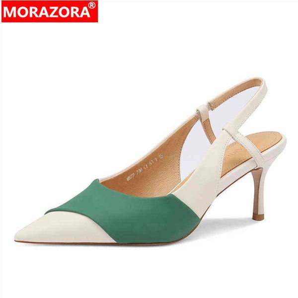 Sandels Morazora Nuovi sandali con punta a punta in vera pelle da donna Scarpe con tacchi alti sottili Colori misti Abito comodo da donna 220303