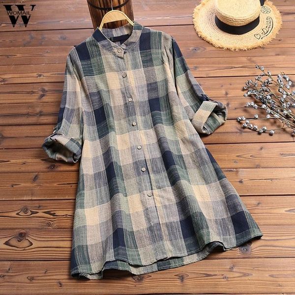 

womail blouse women autumn long sleeve plaid print button loose s-5xl office work shirt femme blusas mujer de moda j718 women's blouses, White