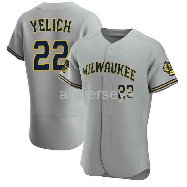

christian yelich #22 gray ver2 baseball jersey xs-6xl, Black